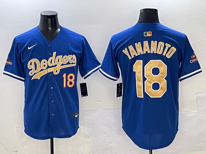 Men Los Angeles Dodgers #18 Yamamoto Blue Gold Game Nike 2025 MLB Jersey style 1